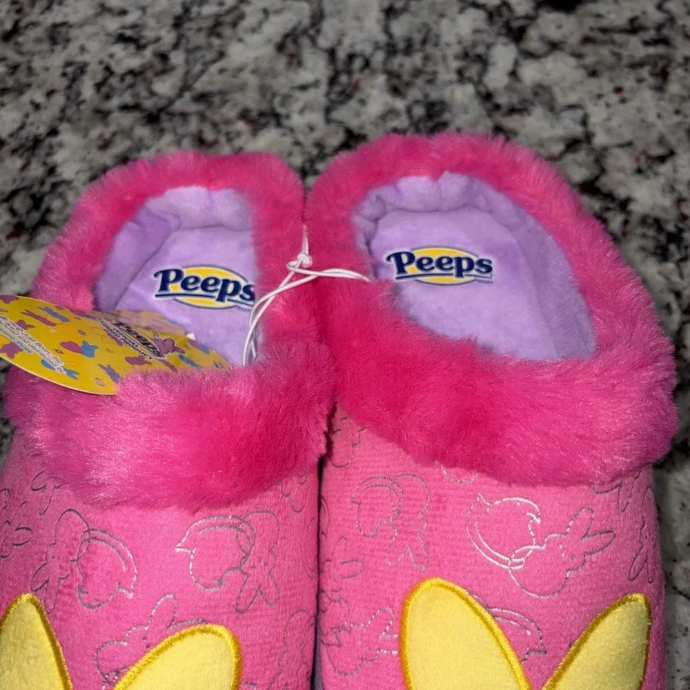 Peeps Slippers‎ Girls Size 13-1 Pink Yellow Slip On Faux Fur Lined Plush Shoes